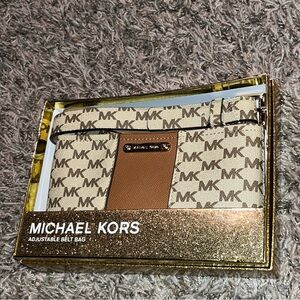 Michael Kors Logo Belt Bag Brown Stripe NWT Waist Fanny Pack Gift Box NEW